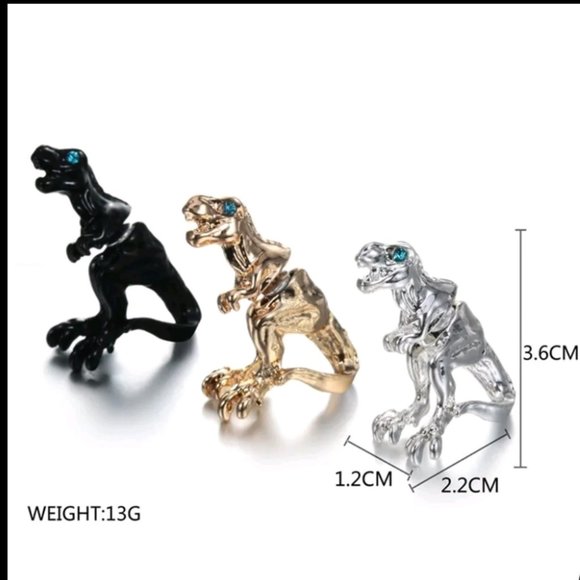 NWT Golden T-rex Dinosaur Post Pierced Earrings Head Arms Front  Tail Legs Back - Picture 7 of 7
